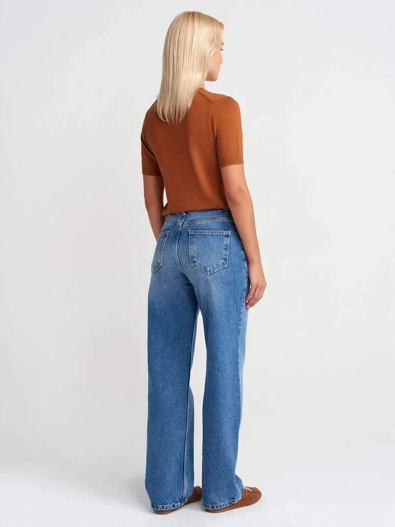 ديلفين Dilvin High Waist Straight Leg Cotton Denim Jeans