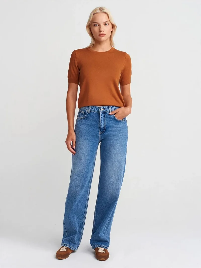 ديلفين Dilvin High Waist Straight Leg Cotton Denim Jeans