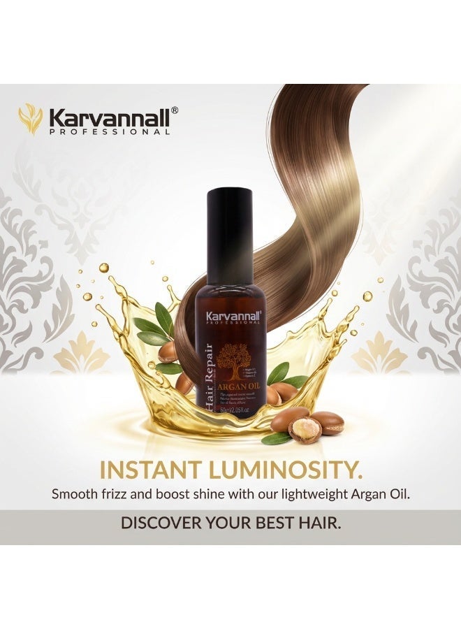 Karvannall سيروم إصلاح الشعر من كارفانال بزيت الأركان مع فيتامين E و B5، 50 مل، يقلل تساقط الشعر، يعزز نمو الشعر، يقلل من تقصف الأطراف، يجعل الشعر ناعماً وحريرياً، لجميع أنواع الشعر - Image 3