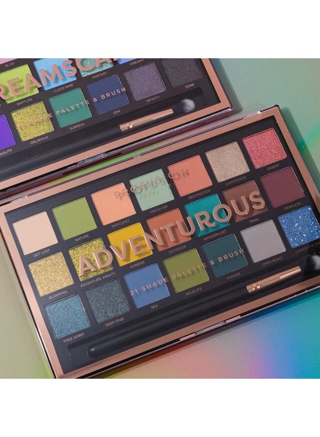 Profusion Cosmetics Adventurous 21 Shade Eyeshadow Palette & Brush - Earthy Tones, Rich Pigments, Blendable Colors - 33.6g - Image 4