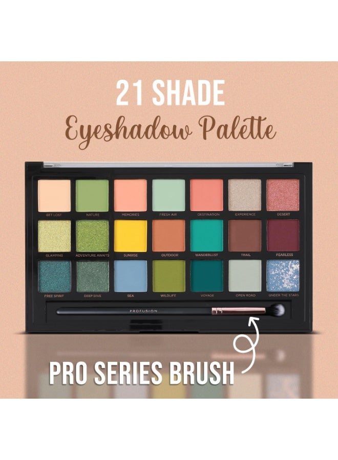 Profusion Cosmetics Adventurous 21 Shade Eyeshadow Palette & Brush - Earthy Tones, Rich Pigments, Blendable Colors - 33.6g - Image 3