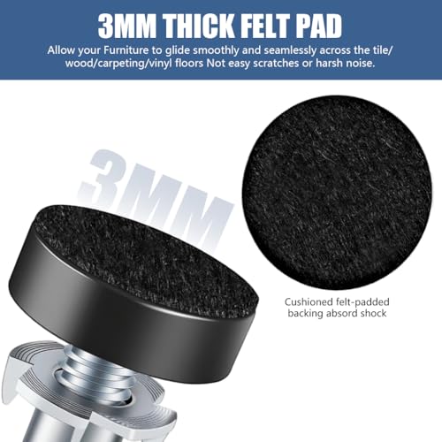 Serplex® 8 PCS Furniture Leveling Feet Pads with T-Nuts, 1/4"-20 UNC Thread Adjustable Levelers, Leg Levelers Table Feet Screw on for Deak, Chairs, Stool Legs, Cabinet-Black - Image 4