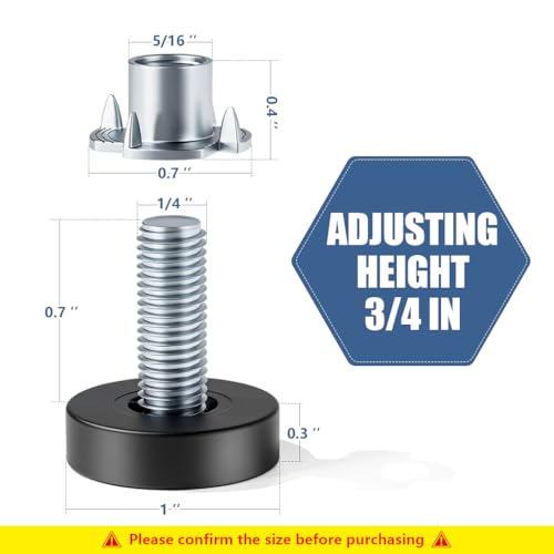 Serplex® 8 PCS Furniture Leveling Feet Pads with T-Nuts, 1/4"-20 UNC Thread Adjustable Levelers, Leg Levelers Table Feet Screw on for Deak, Chairs, Stool Legs, Cabinet-Black - Image 2