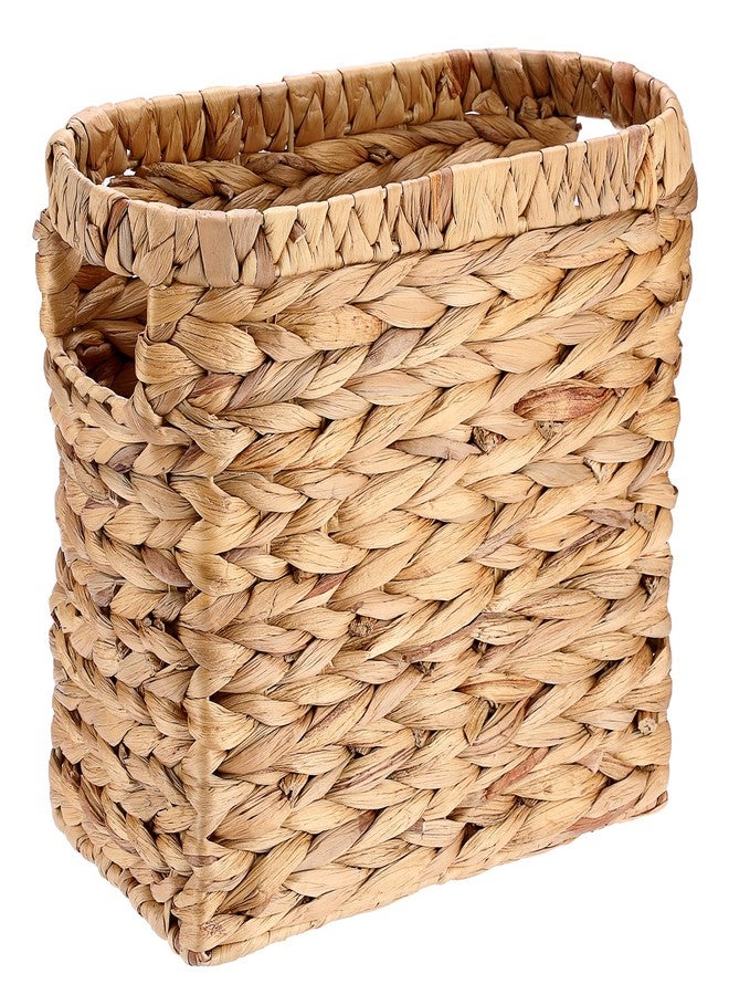 BTSKY Woven Magazine Holder, Water Hyacinth Magazine Basket, Natural Narrow Storage Basket Bin for Books & Files, Magazine Rack with Built-in-Handle for Home, Office & Desk - 11.4x5.9x10.6 Inch - Image 1