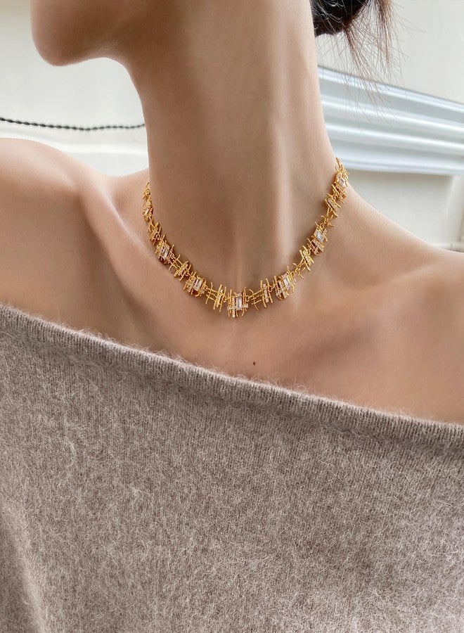 ACC PLANET Gold Chunky Chain Necklace for Women, 18K Gold Plated Handmade Braided Cubic Zirconia Chain Choker Necklace Dainty Gold Choker Necklaces for Women Gifts Jewelry 16.9" - Image 3