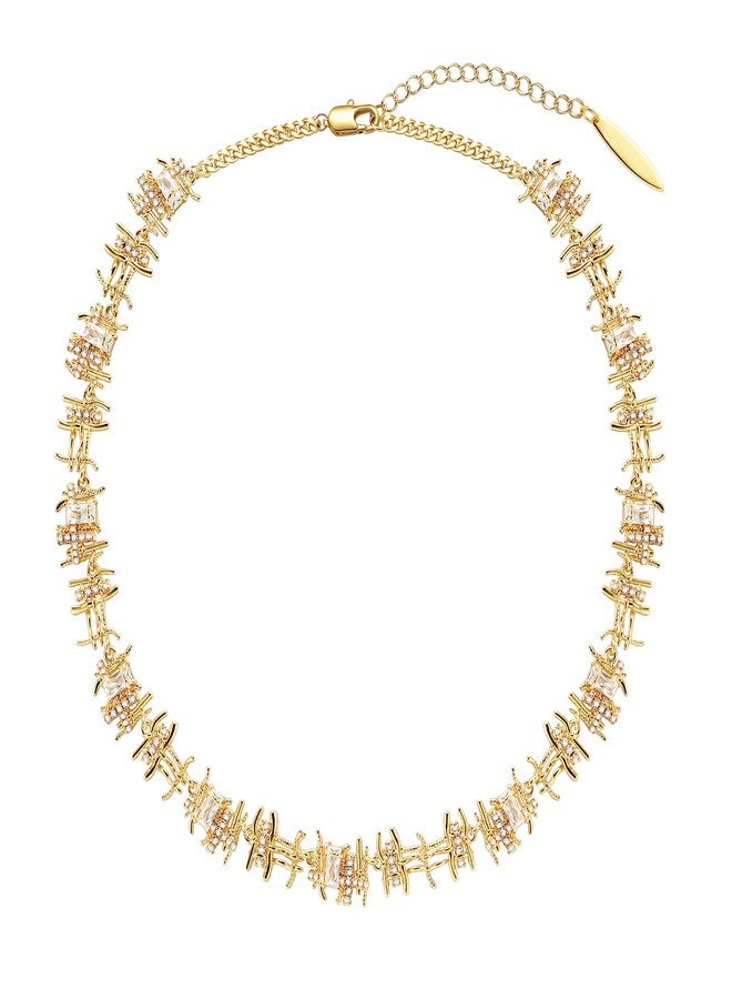 ACC PLANET Gold Chunky Chain Necklace for Women, 18K Gold Plated Handmade Braided Cubic Zirconia Chain Choker Necklace Dainty Gold Choker Necklaces for Women Gifts Jewelry 16.9" - Image 1