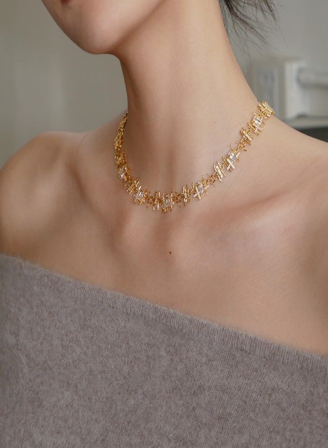 ACC PLANET Gold Chunky Chain Necklace for Women, 18K Gold Plated Handmade Braided Cubic Zirconia Chain Choker Necklace Dainty Gold Choker Necklaces for Women Gifts Jewelry 16.9" - Image 5