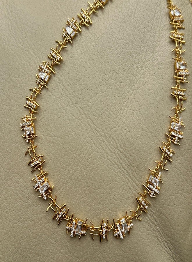 ACC PLANET Gold Chunky Chain Necklace for Women, 18K Gold Plated Handmade Braided Cubic Zirconia Chain Choker Necklace Dainty Gold Choker Necklaces for Women Gifts Jewelry 16.9" - Image 4