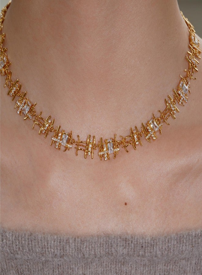 ACC PLANET Gold Chunky Chain Necklace for Women, 18K Gold Plated Handmade Braided Cubic Zirconia Chain Choker Necklace Dainty Gold Choker Necklaces for Women Gifts Jewelry 16.9" - Image 2