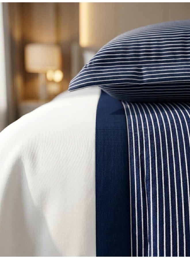 TM HOME Striped Patchwork Duvet Cover Set, 5 Pieces, 100% Natural Cotton, Premium Hotel Quality, Navy Blue - Image 4