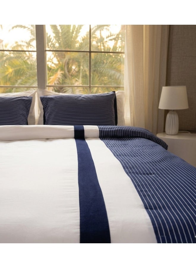TM HOME Striped Patchwork Duvet Cover Set, 5 Pieces, 100% Natural Cotton, Premium Hotel Quality, Navy Blue - Image 5