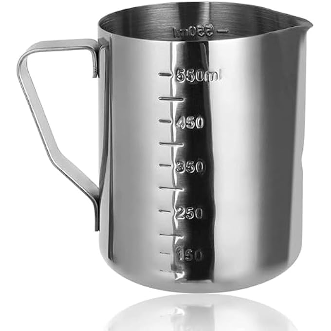 ECVV Stainless Steel Milk Frothing Pitcher 550Ml Coffee Frother Jug For Latte Art Cappuccino Espresso Steaming Milk Cup Barista Tools  Silver - Image 1