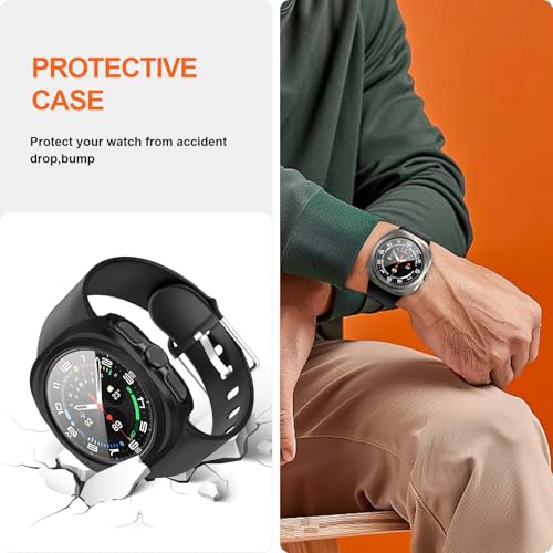 Cuteey 2+2 Pack for Samsung Galaxy Watch Ultra 2025/Galaxy Watch 7 Ultra Screen Protector Case 47mm, Hard PC Bumper Cover with Anti-Fog Tempered Glass Screen Protector - Image 5