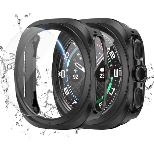 Cuteey 2+2 Pack for Samsung Galaxy Watch Ultra 2025/Galaxy Watch 7 Ultra Screen Protector Case 47mm, Hard PC Bumper Cover with Anti-Fog Tempered Glass Screen Protector - Image 1