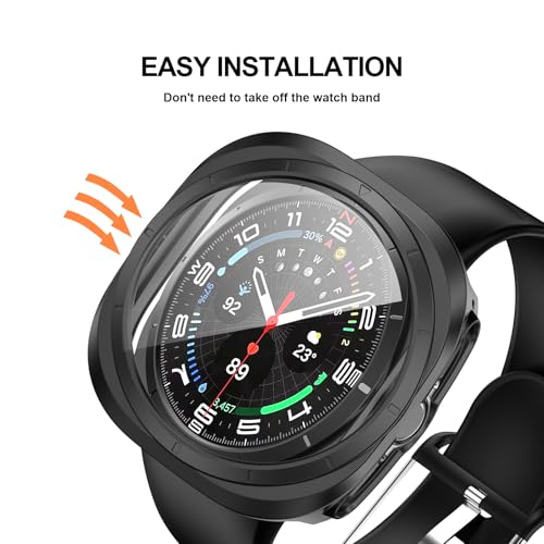 Cuteey 2+2 Pack for Samsung Galaxy Watch Ultra 2025/Galaxy Watch 7 Ultra Screen Protector Case 47mm, Hard PC Bumper Cover with Anti-Fog Tempered Glass Screen Protector - Image 4