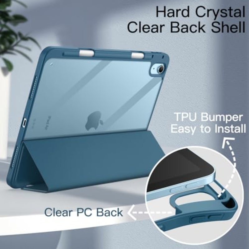 غطاء حماية لجهاز iPad Air 11 M4/M3/M2 iPad Air 5/4 10.9، ظهر شفاف، حامل أقلام رصاص، مقاوم للصدمات، حامل ثلاثي الطي - Image 3