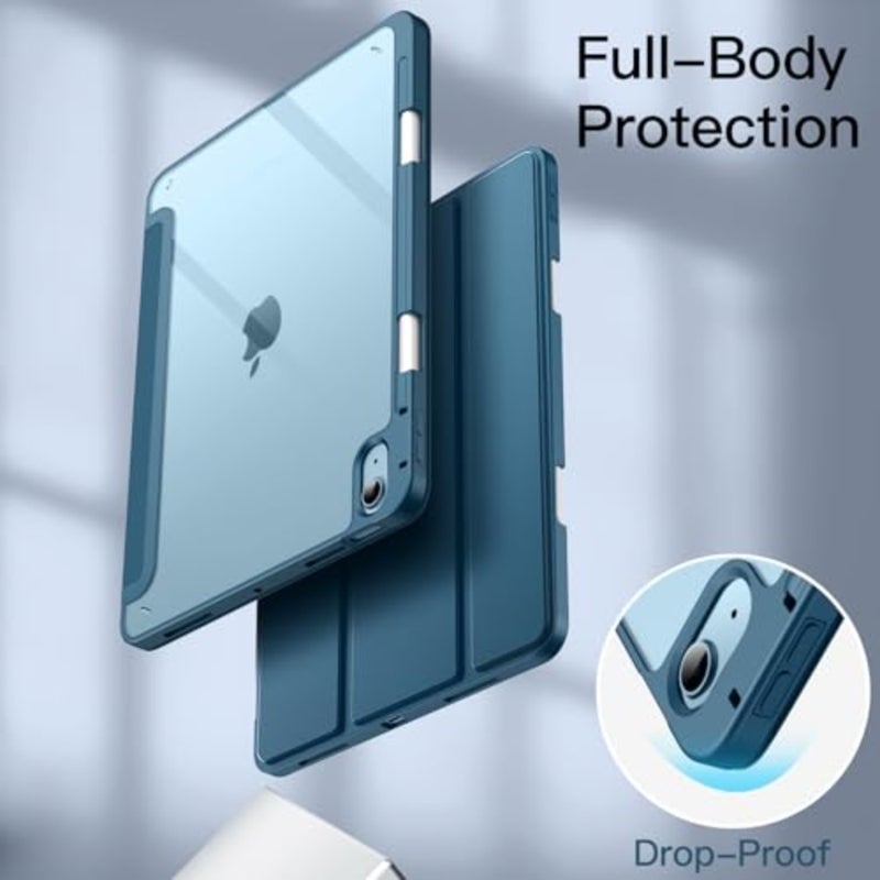 غطاء حماية لجهاز iPad Air 11 M4/M3/M2 iPad Air 5/4 10.9، ظهر شفاف، حامل أقلام رصاص، مقاوم للصدمات، حامل ثلاثي الطي - Image 4