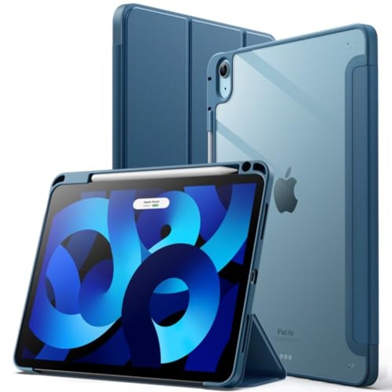 غطاء حماية لجهاز iPad Air 11 M4/M3/M2 iPad Air 5/4 10.9، ظهر شفاف، حامل أقلام رصاص، مقاوم للصدمات، حامل ثلاثي الطي - Image 1