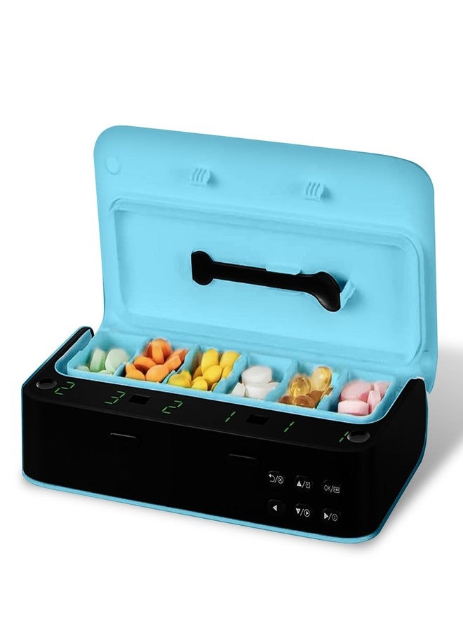 Elfzone موزع حبوب قابل لإعادة الشحن من إلفزون - أزرق - منظم حبوب قابل للتعديل موزع أدوية منظم حبوب للسفر الأسبوعي - Image 1