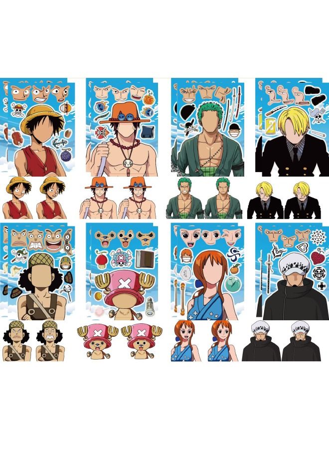 16-Piece Anime One Piece Stickers Set, Anime Theme Stickers Book Crafts for Kids, DIY Party Supplies Favors Make Your Own Stickers, for Birthday Gifts Reward（8 Styles, 16Pcs） - Image 1