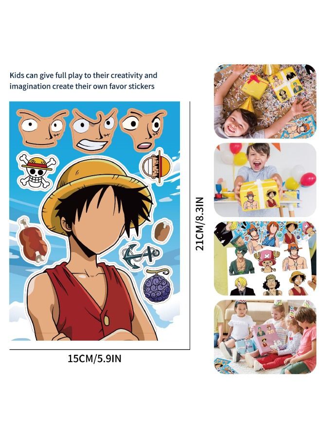 16-Piece Anime One Piece Stickers Set, Anime Theme Stickers Book Crafts for Kids, DIY Party Supplies Favors Make Your Own Stickers, for Birthday Gifts Reward（8 Styles, 16Pcs） - Image 3