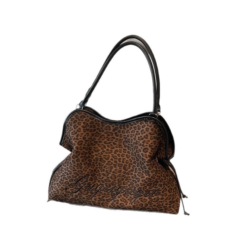 Vintage Women's Suede Shoulder Tote Bag - Leopard Print, Large Capacity, 2025 Winter - Image 5