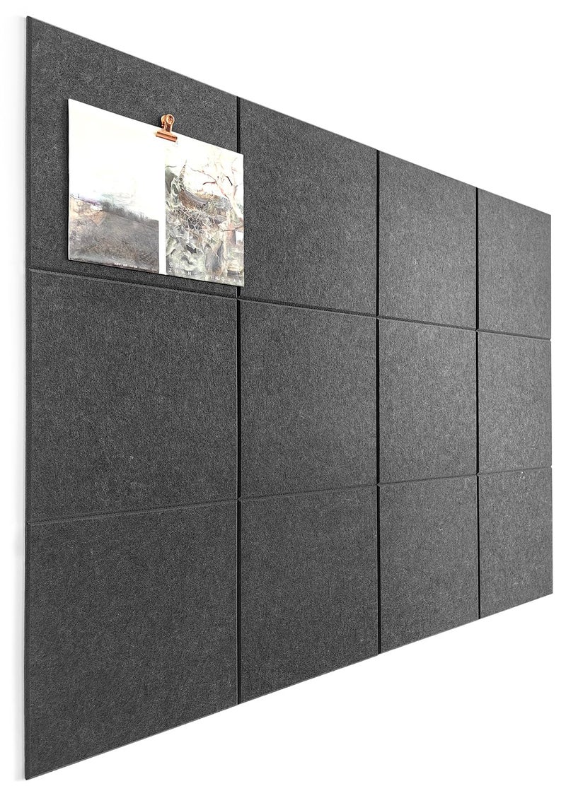 DECORITA Office Cork Board Alternative | Gray Felt Tiles (12-Pack) | Felt Bulletin Board for Home | Wall Organizer for Office | Large Cork Boards | Pin Board Display | Dart Board Wall Protectors | Gray Black - Image 1