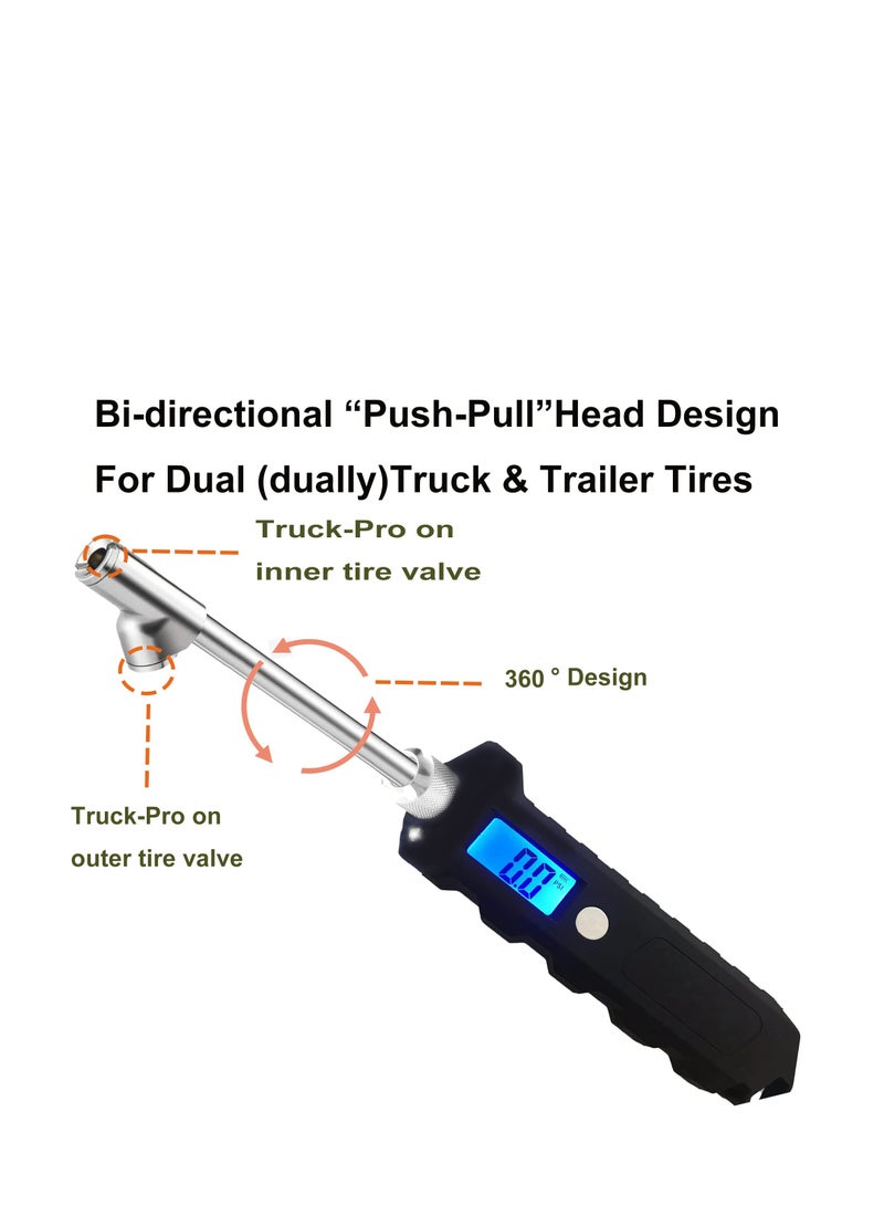 Loquat Digital Dual Head Tire Gauge, 230 PSI Heavy Duty Dual Head Stainless Steel, Get Accurate Tire Pressure Readings, Suitable for Car Truck with Backlit LCD and Flashlight Car Accessories - Image 3