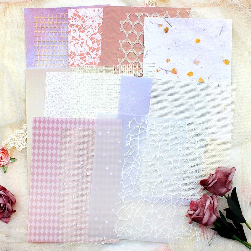 Anvin 30 Pcs Textured Paper - 5x7 Inch Craft, Fabric Mesh, Mulberry Special Handmade Paper Bulk for Scrapbooking, Junk Journaling, Art Journaling, Card Making, DIY (Blue, Beige) - Image 4