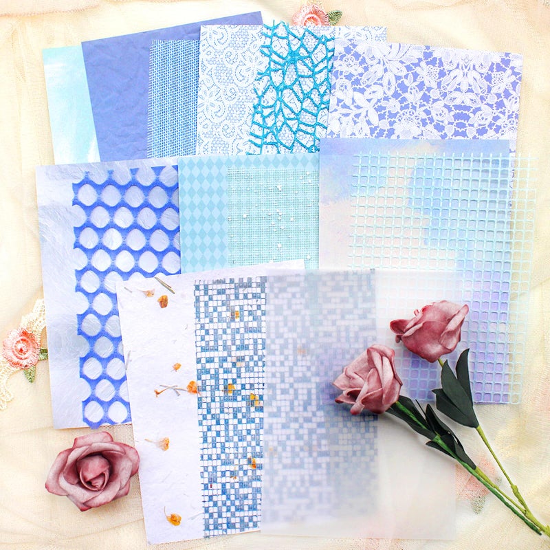 Anvin 30 Pcs Textured Paper - 5x7 Inch Craft, Fabric Mesh, Mulberry Special Handmade Paper Bulk for Scrapbooking, Junk Journaling, Art Journaling, Card Making, DIY (Blue, Beige) - Image 3