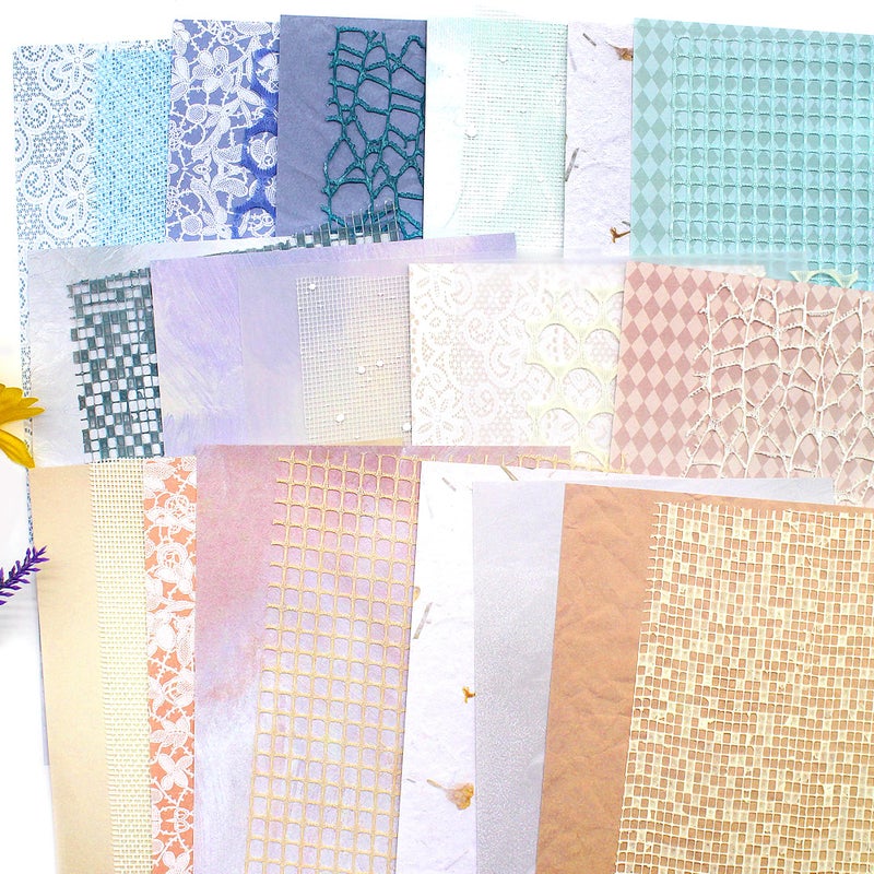 Anvin 30 Pcs Textured Paper - 5x7 Inch Craft, Fabric Mesh, Mulberry Special Handmade Paper Bulk for Scrapbooking, Junk Journaling, Art Journaling, Card Making, DIY (Blue, Beige) - Image 1