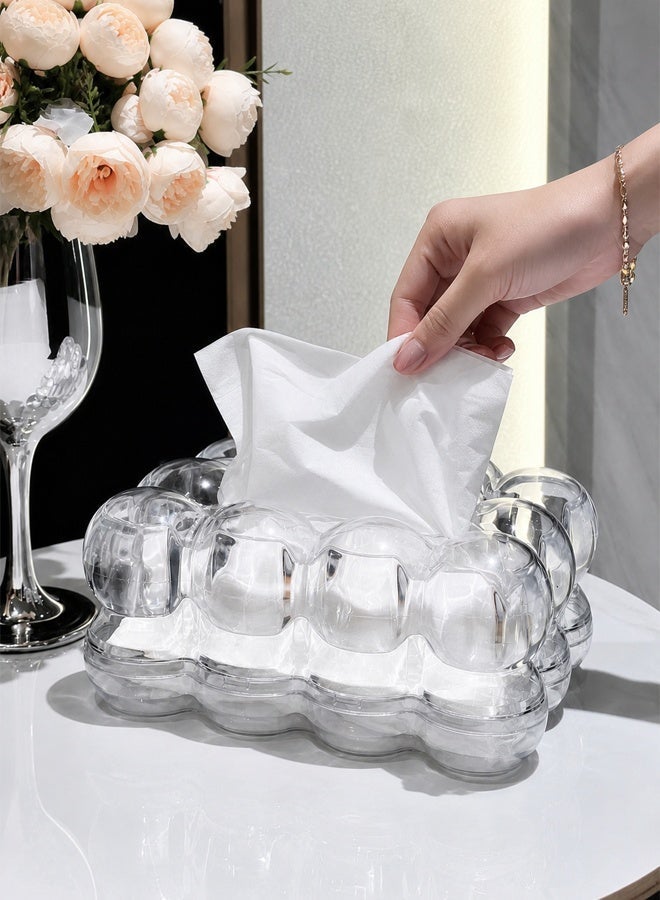 Cloud Tissue Box Holder Clear Transparent Plastic Napkin Dispenser PP Cover with Spring Auto-Lift Dustproof for Bathroom Living Room Bedroom Kitchen Table Decor - Image 3