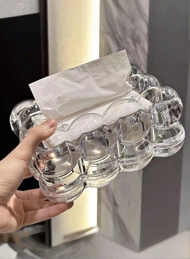 Cloud Tissue Box Holder Clear Transparent Plastic Napkin Dispenser PP Cover with Spring Auto-Lift Dustproof for Bathroom Living Room Bedroom Kitchen Table Decor - Image 5