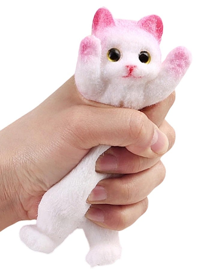 Cat Shaped Squeeze Fidget Toy for Pressure Relief - White/Pink - Image 1