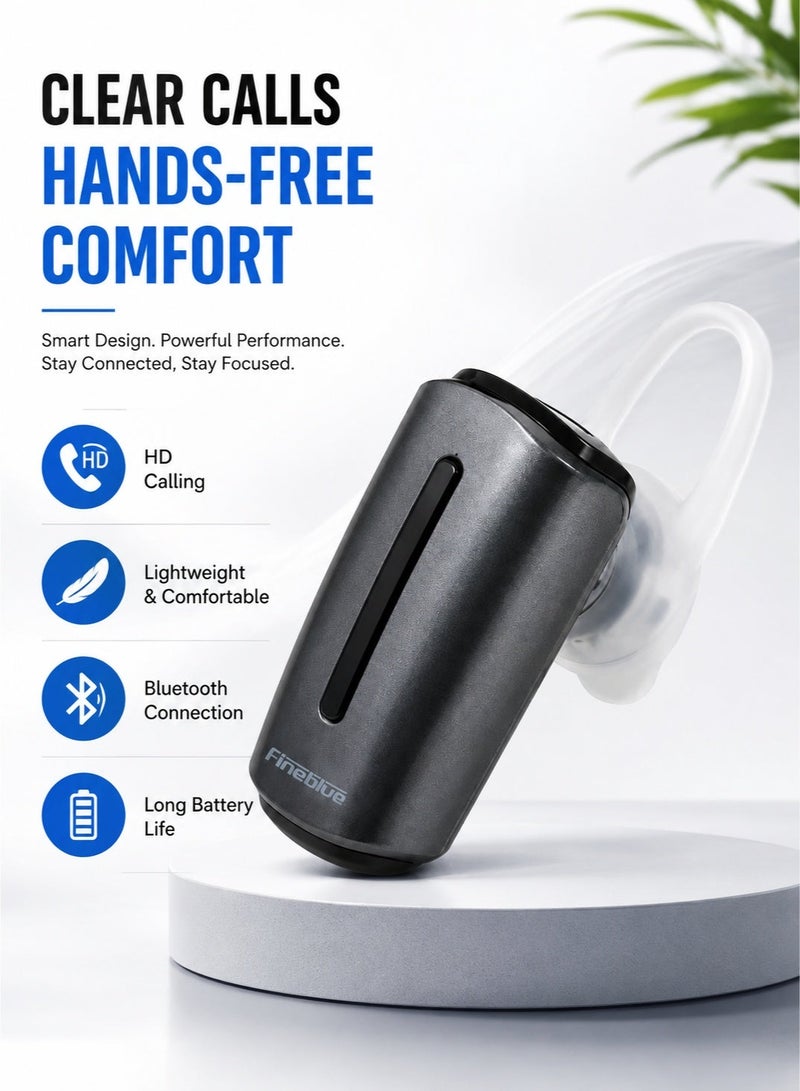 FineBlue J132 Pro Bluetooth V5.4 Wireless Headset, Single Ear Bluetooth Earpiece with HD Microphone, Hands Free Calling, Multipoint Connection, 10M Wireless Range, Lightweight Ear Hook, USB Rechargeable, Compatible with Android & iPhone ERPC-J132. - Image 1