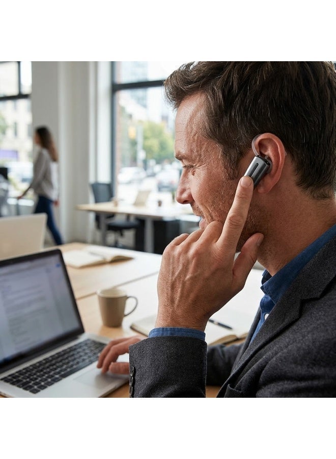 FineBlue J132 Pro Bluetooth V5.4 Wireless Headset, Single Ear Bluetooth Earpiece with HD Microphone, Hands Free Calling, Multipoint Connection, 10M Wireless Range, Lightweight Ear Hook, USB Rechargeable, Compatible with Android & iPhone ERPC-J132. - Image 2