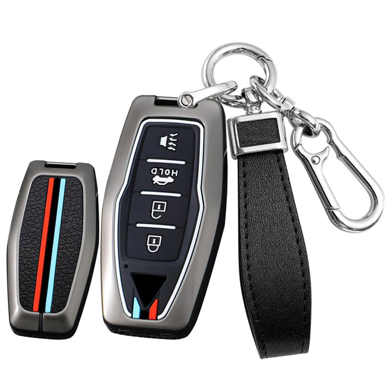 SANRILY Luminous 4 Button Key Fob Cover Fit for Mitsubishi Outlander 2023 2022 2021 Keyless Silicone Metal Key Case with Keychain SilverD