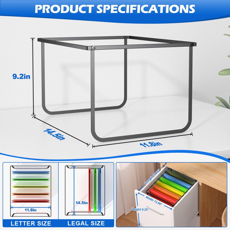 Fun storage 1 Pack Legal and Letter Size Hanging File Folder Frame Desk Organizer Destop Hanging File Frame, Hanging Folder Holder Metal Rack for Filing Cabinet File Drawer, 15.3" L12.4 W9.4 H - Image 2