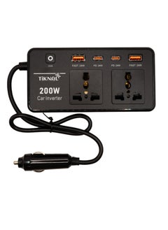 تكنال محول كهرباء سيارة 200 واط من TiKNAL بمنفذين AC و4 منافذ USB/PD - لشحن الأجهزة اللابتوب والكمبيوتر وتشغيل الأدوات أثناء السفر  - Image 1