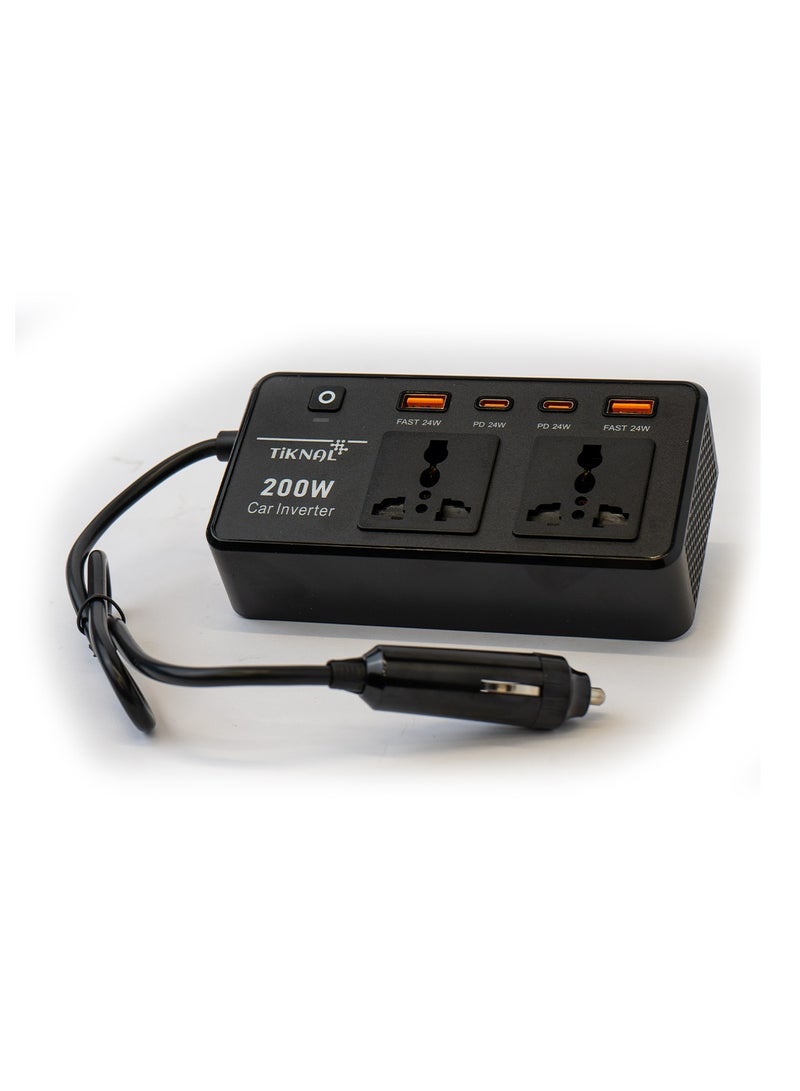 TiKNAL 200W Car Power Inverter with 2 AC Ports and 4 USB/PD Ports - Charge Laptops, Computers and Power Gadgets While Traveling - Image 2