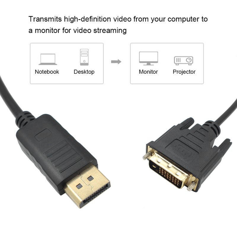 DP To DVI Adapter: 1080P Black Male To Male - Lossless Signal Gold-Plated Connectors Secure Latch Design For Monitor Projector Displays - Image 2