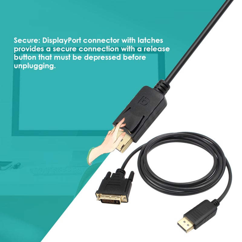 DP To DVI Adapter: 1080P Black Male To Male - Lossless Signal Gold-Plated Connectors Secure Latch Design For Monitor Projector Displays - Image 3