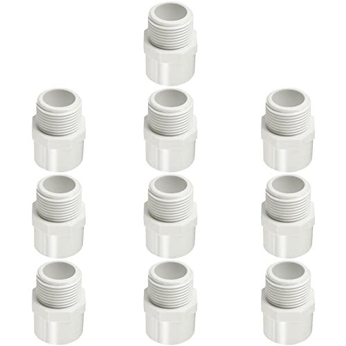 Fitvell 1/2" PVC Pipe Fitting Adapter Connector Union Coupling Schedule 40 (Slip Socket x NPT Male Pipe Thread), Pack of 10 - Image 1