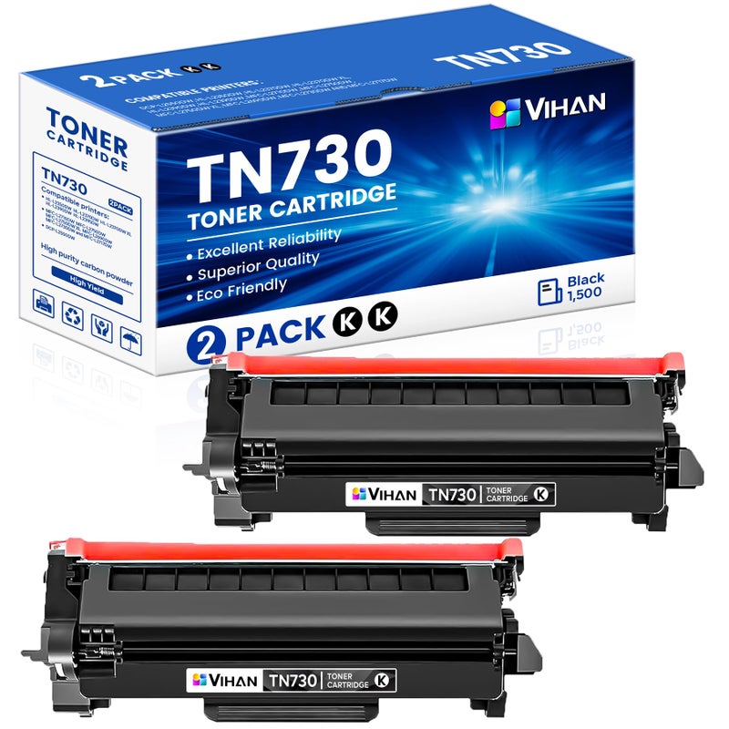 Vihan خراطيش حبر TN730 TN-730 بديل أسود لطابعة Brother TN730 TN-730 MFC-L2710DW HL-L2395DW HL-L2350DW DCP-L2550DW MFC-L2750DW (عبوة 2)  - Image 1
