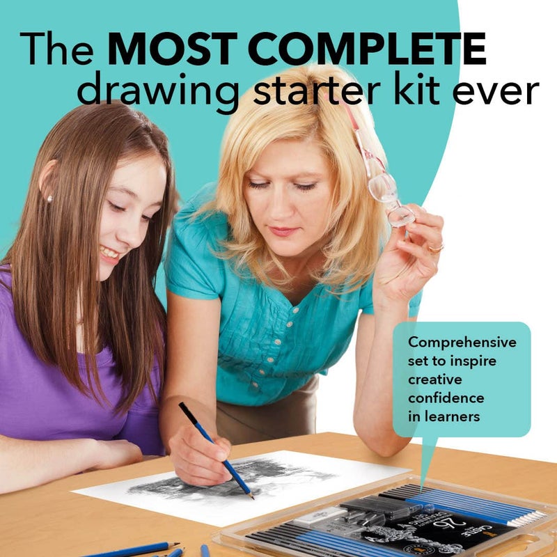 Castle Art Supplies 26 Piece Drawing and Sketching Art Set: Perfect for Beginners, Kids or Any Aspiring Artist - Includes Graphite Pencils and Sticks, Charcoal Pencils, Erasers and Sharpeners, Adult - Image 2