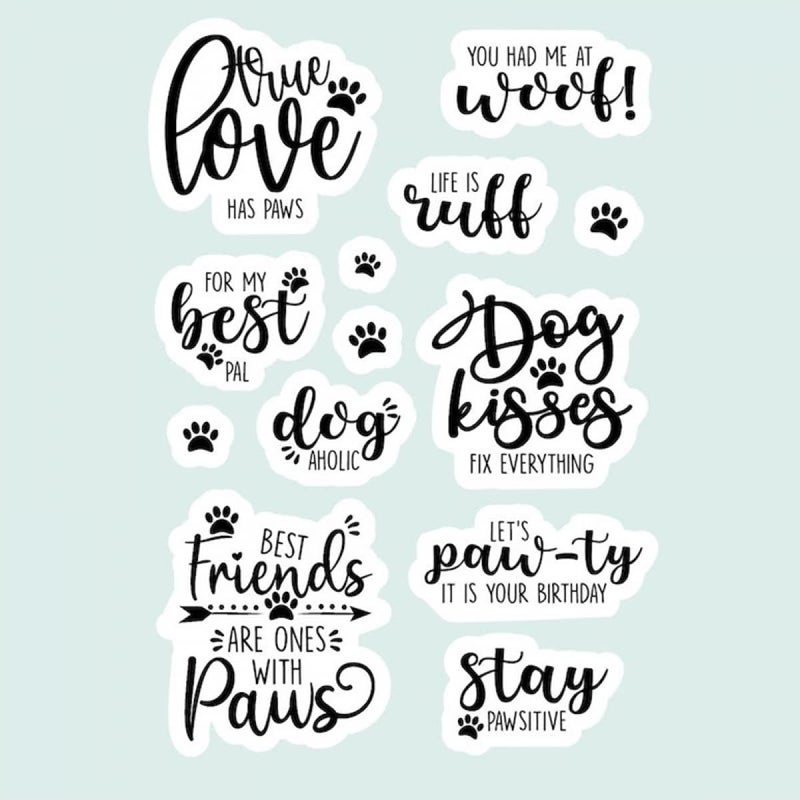 CYFUN DESIGN Dogs Paws Stamp for Card Making Love,Life is Well,Stay Pawsitive,Dogs Kiss Words Phrase Transparent Silicone Seal Stamping Stamp for Paper Crafting Handmade Crafts Scrapbooking Supplies Album Decor - Image 1