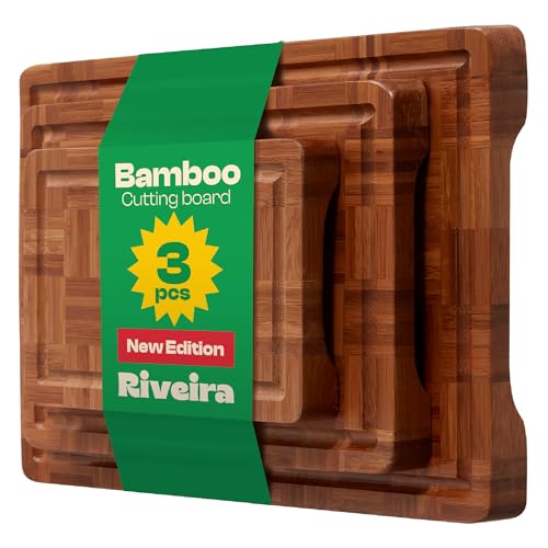 Riveira Bamboo End Grain Wood Cutting Board – Versatile And Durable: Set Of 3 Pcs Wooden Cutting Boards – Natural Wooden Cutting Boards For Kitchen Set – Complete Bamboo End Grain Cutting Board - Image 1