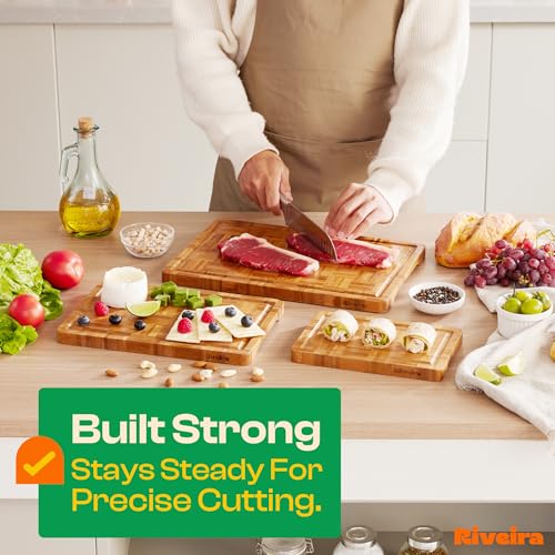 Riveira Bamboo End Grain Wood Cutting Board – Versatile And Durable: Set Of 3 Pcs Wooden Cutting Boards – Natural Wooden Cutting Boards For Kitchen Set – Complete Bamboo End Grain Cutting Board - Image 4