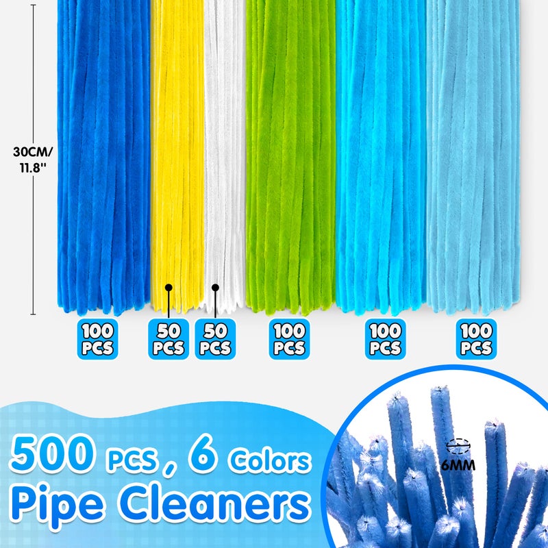 LINAYE 500 PCS Pipe Cleaners Craft, 6 Colors Pipe Cleaners Flowers Kit, Chenille Stems for Crafts with Instruction Wrapping Paper, Flower Stamens, Stems Art and Craft Supplies Blue - Image 2