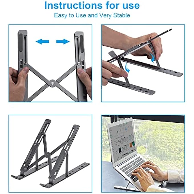 Migeec LAPTOP STAND ADJUSTABLE FOLDABLE PORTABLE ALUMINUM ERGONOMIC LAPTOP STAND FOR DESK COMPUTER STAND 7 ANGLES ANTI-SLIP COMPATIBLE WITH 9-15.6 INCH (GRAY) - Image 3